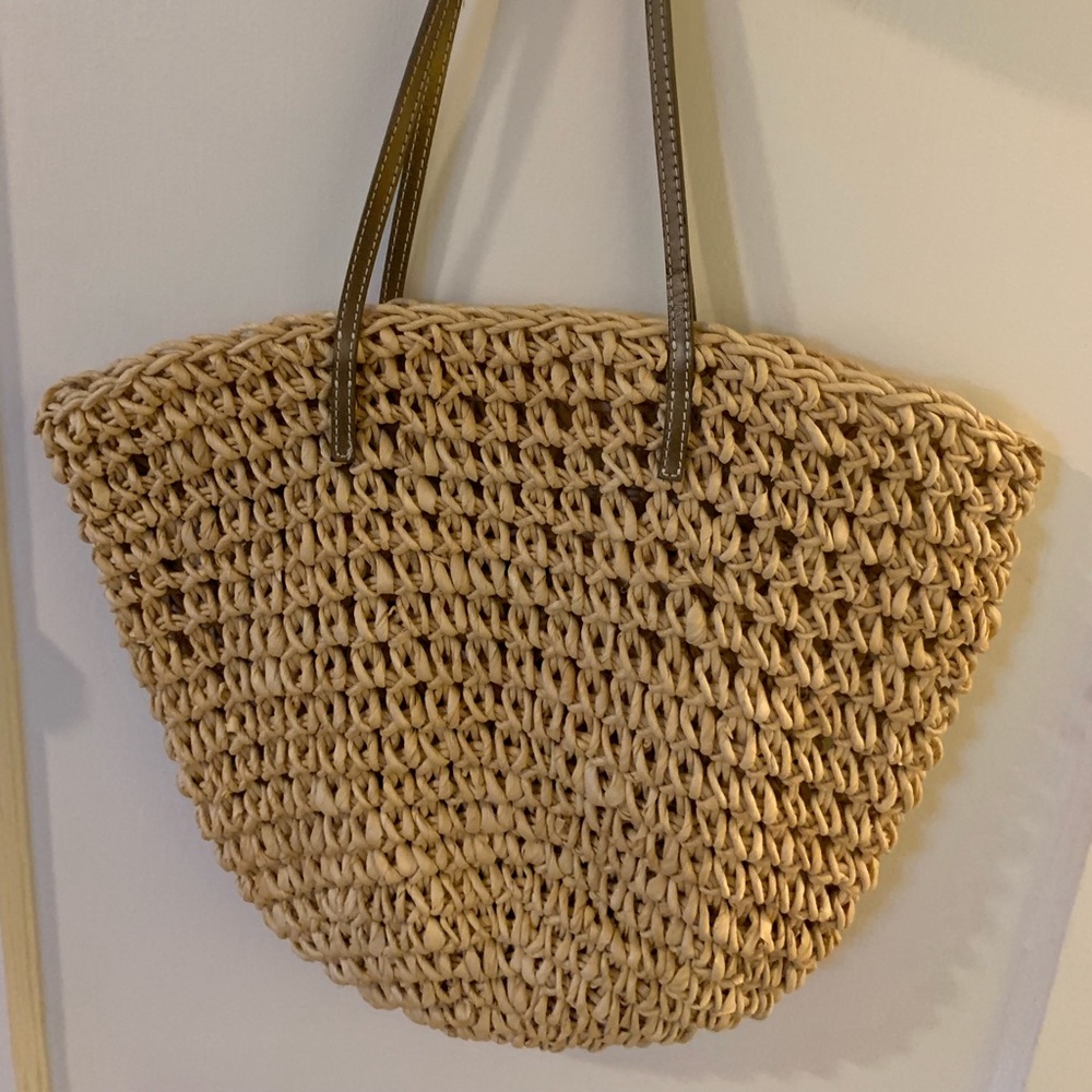 Jcrew straw bag with leather gold straps